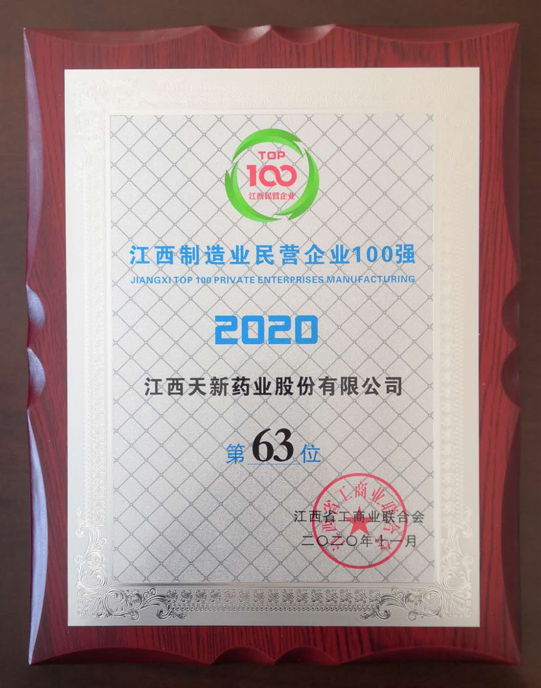 2020江西省制造业民营企业100强第63位